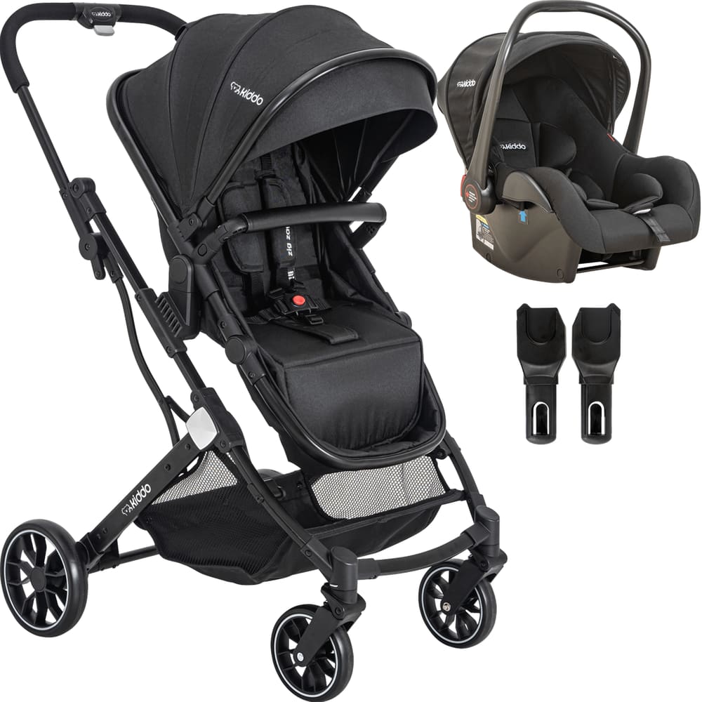 Carrinho de Bebe Moises com Bebe Conforto Kiddo Zig Zag Preto