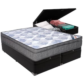 Cama Box Baú Preto e Colchão ISO Molas Ensacadas Queen Ortobom