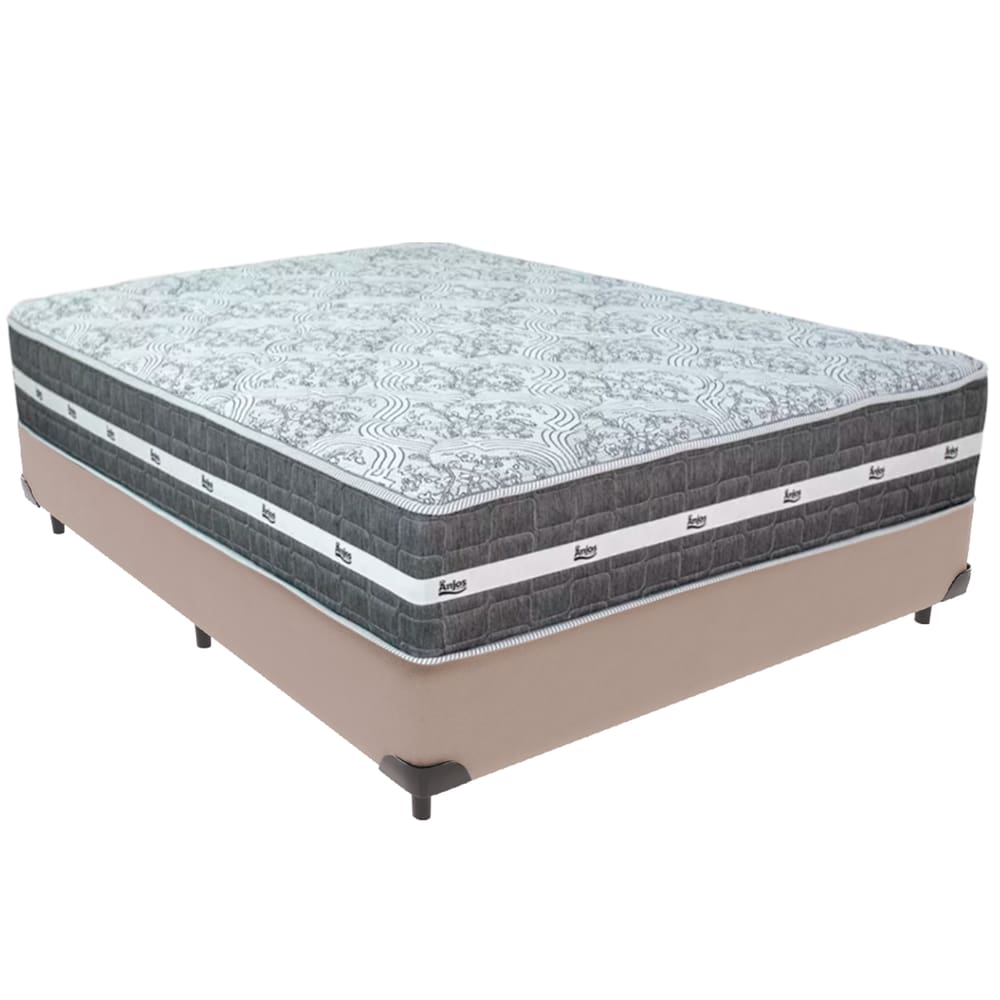 Cama Box Bege e Colchão Black Graphite Molas Ensacadas Casal Anjos
