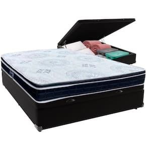 Cama Box Baú Preto e Colchão Orthosono D33 Com Euro Pillow Casal Anjos