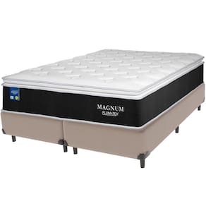 Cama Box Bege e Colchão Magnum Molas Ensacadas Queen Plumatex