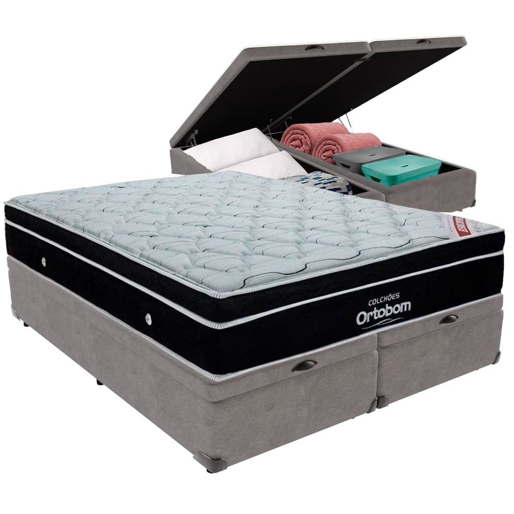 Cama Box Baú e Colchão Elegant Molas Ensacadas King Ortobom