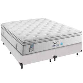 Cama Box Branco e Colchão Confort Gel Molas Ensacadas com Pillow Top Queen Sealy