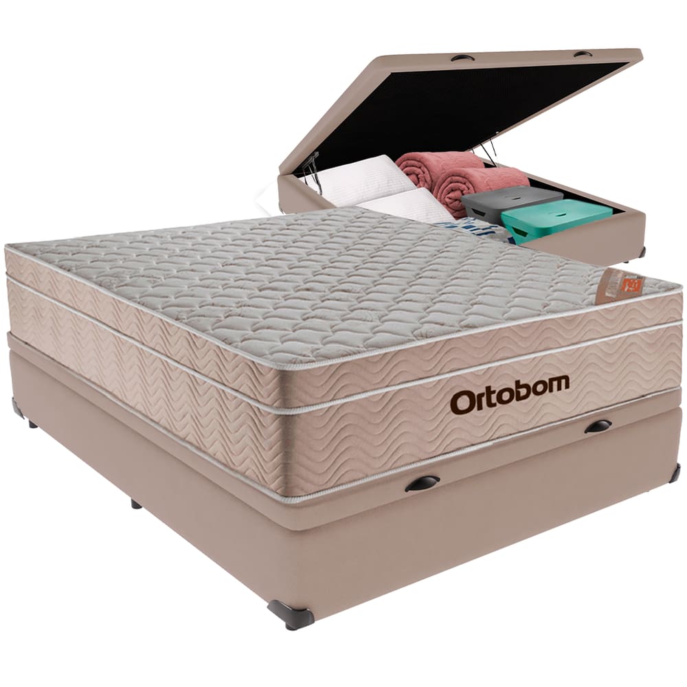 Cama Box Baú e Colchão Airtech Spring Molas Ensacadas Viúvo Ortobom