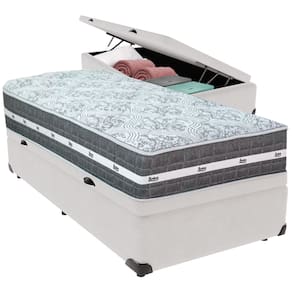 Cama Box Baú e Colchão Black Graphite Molas Ensacadas Solteiro 88x188X32 Anjos