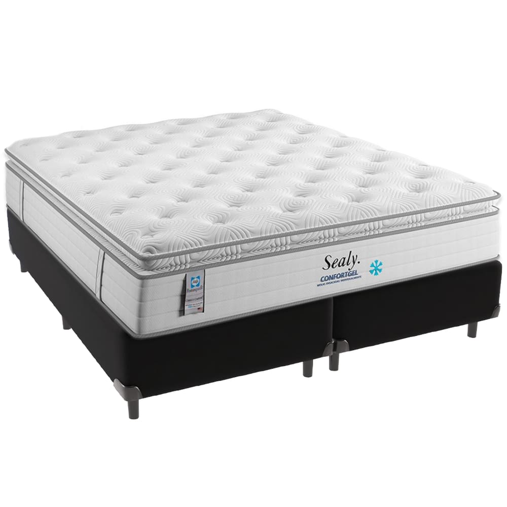 Cama Box e Colchão Confort Gel Molas Ensacadas com Pillow Top Queen Sealy