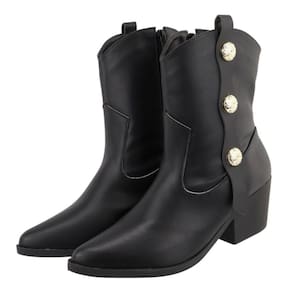 Bota Feminina Texana Cano Baixo Salto Grosso Broche Lateral