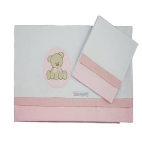 Lençol De Mini Berço Malha 03 Peças Urso Bolacha Rosa