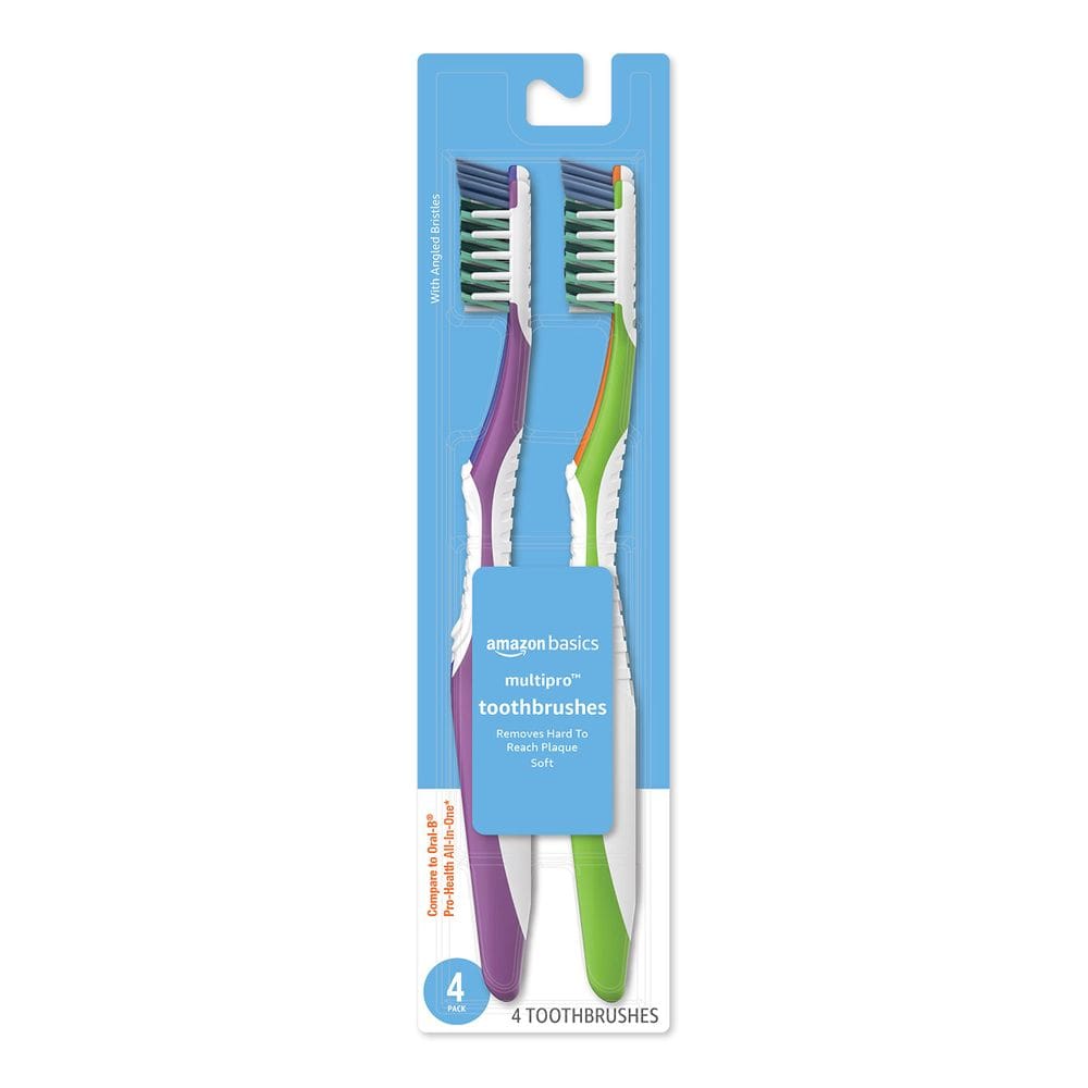 Escova de dentes Amazon Basics MultiPro Soft, 4 unidades, pacote com 1