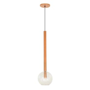 Luminária Lustre Teto Pendente Tubo Globo Vidro 20Cm Cobre