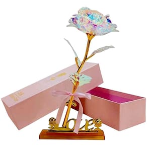 Rosa Branca Brilhante Artificial 24K Folha Plástico Caixa