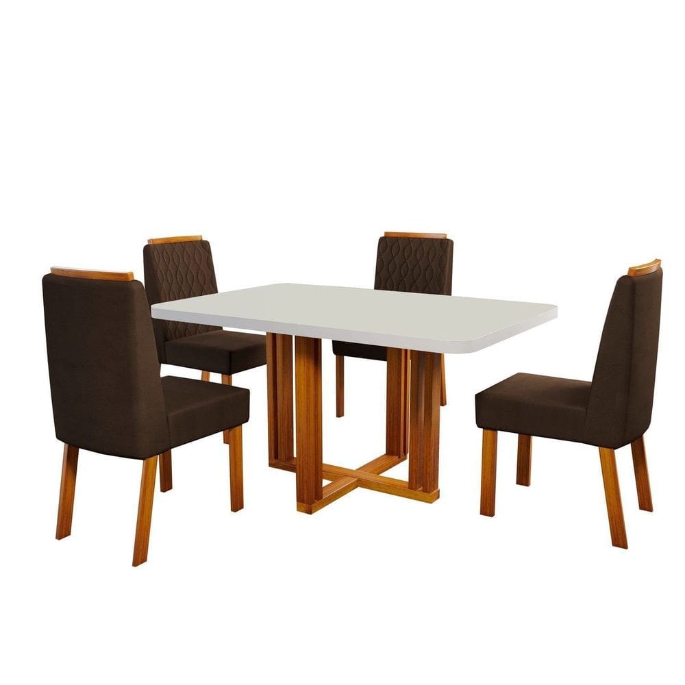 Conjunto Sala de Jantar com Tampo Mdf/vidro 120cmx80cm Mesa Paola com 4 Cadeiras Viena Luxo Naturalle/Marrom