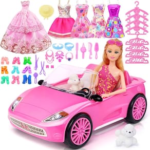 Toy Car TDDS9 rosa conversível com boneca de 11,5 polegadas e 78 unidades
