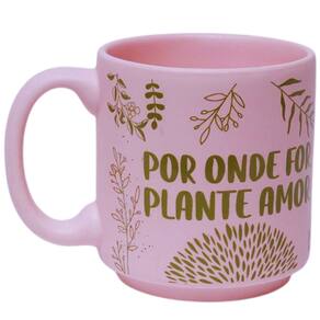 Mini Caneca Folhas Frase Por Onde For Plante Amor Café Expresso Empilhável Cerâmica 100ML