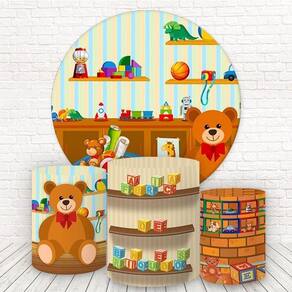 Painel Redondo Capas Tecido Sublimado 3D Brinquedos Fkpc-525