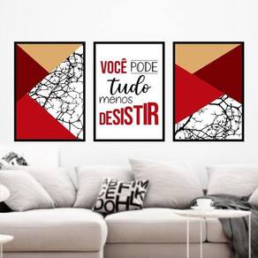 Kit 3 Quadros Você Pode Tudo - Vermelho 33X24Cm - Com Vidro