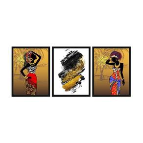 Conjunto Quadro Decorativo Abstrato Mulher Negra Sala Quarto