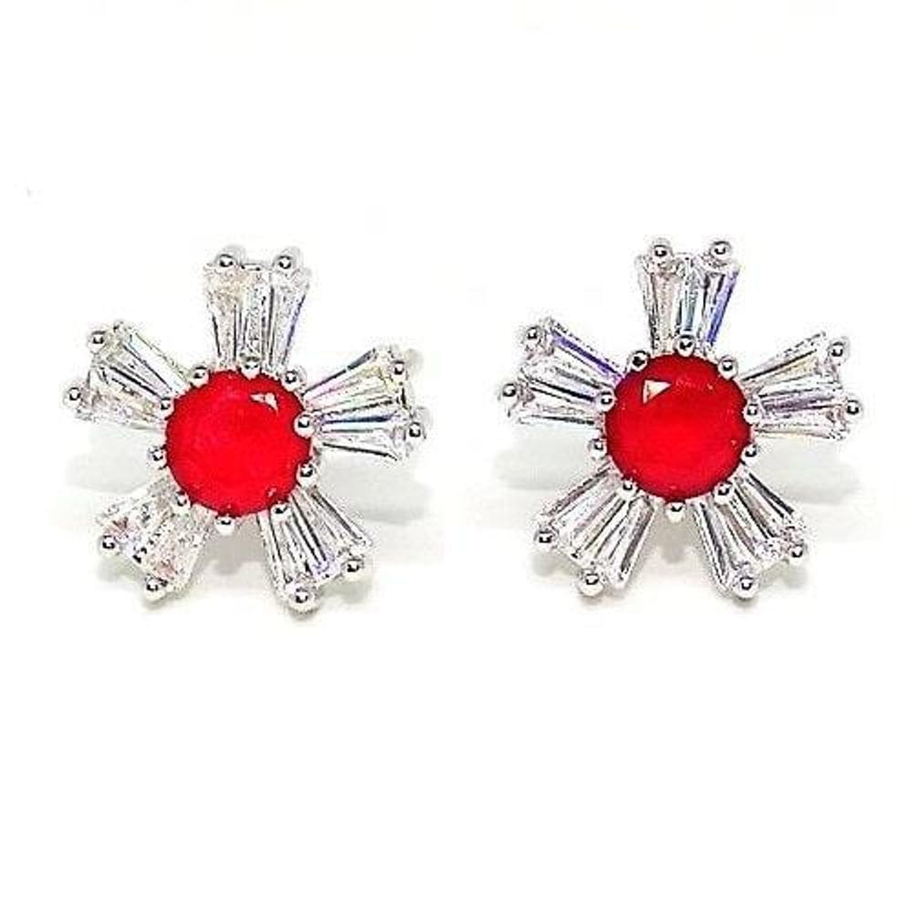 Brinco Flor Zircônia Vermelha