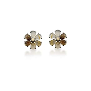 Brinco Flor Com Cabochões Rutilados Banhado A Ródio Negro