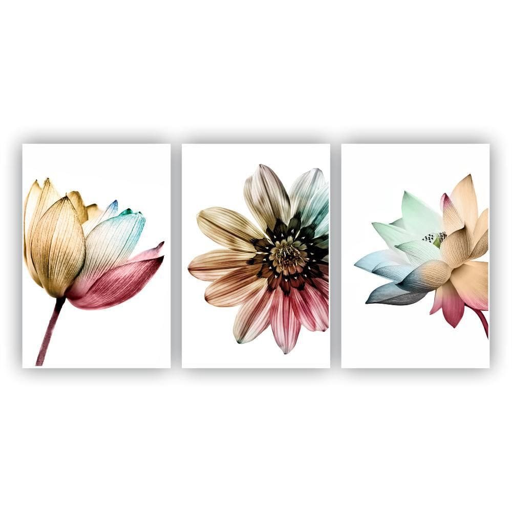 Kit Quadros Decorativos Sala 3Peças 80X60 Floral Colorido