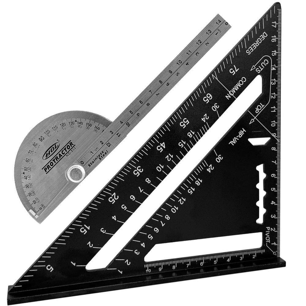 Kit Transferidor De Grau 180 Graus E Esquadro Rápido Métrico