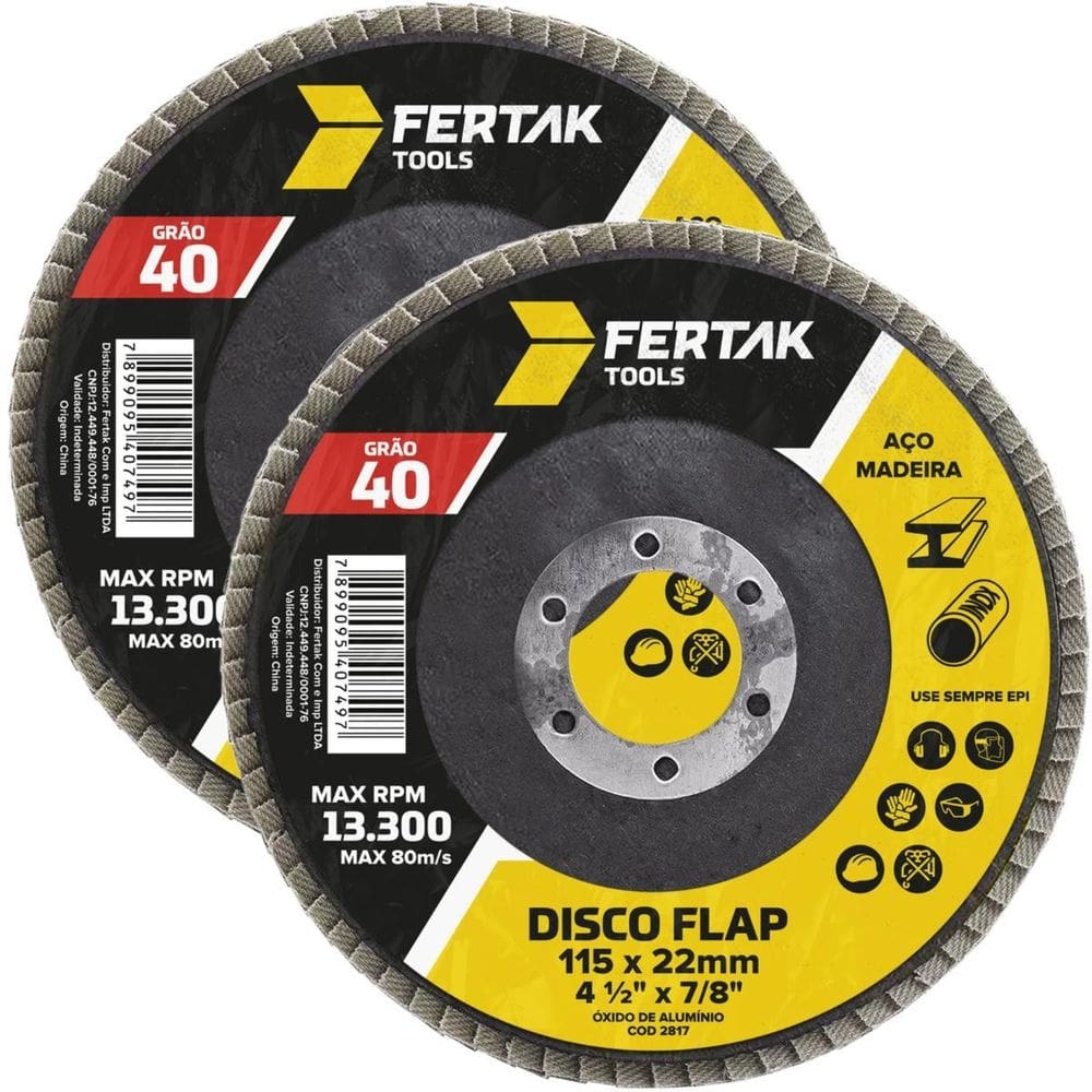 Disco Lixa Flap 115Mm Grão 40 Madeira Aço Desbaste 02 Un