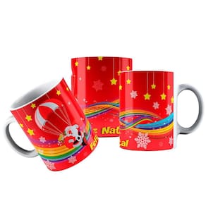 Caneca Cerâmica Papai Noel Para Quedas Arco Íris Natal