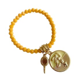 Pulseira Cristais Pingente Orixá Oxum-Banhada A Ouro 18K