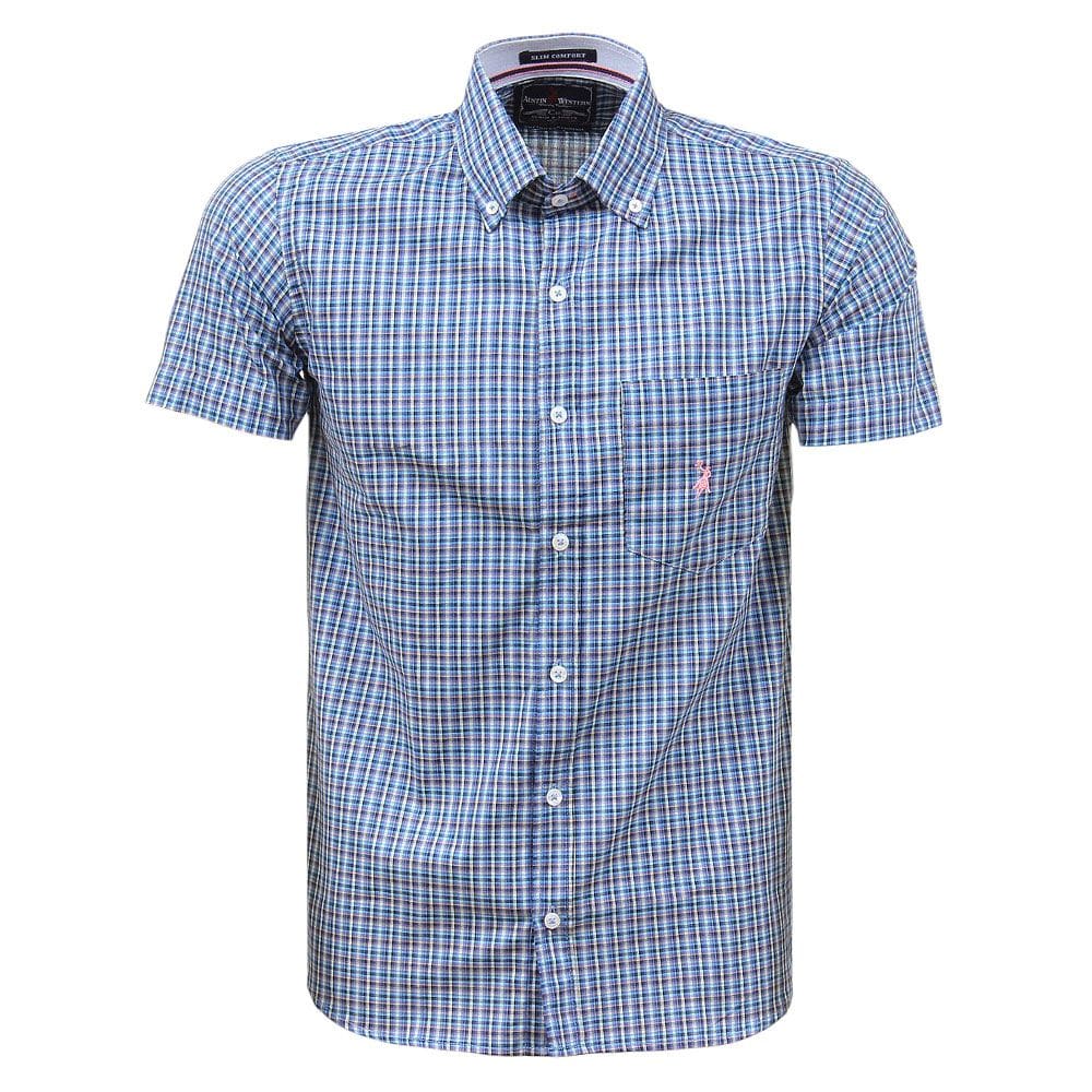 Camisa Masculina Manga Curta Azul Austin Western 37711