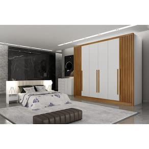 Guarda Roupa Casal 6 Portas 8 Gavetas - Himalaia Ripado-Branco - Móveis Novo Horizonte