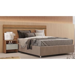 Cabeceira para Cama Box Casal com 1 Mesa de Cabeceira - Volga-Cumaru/Fendi - Móveis Novo Horizonte