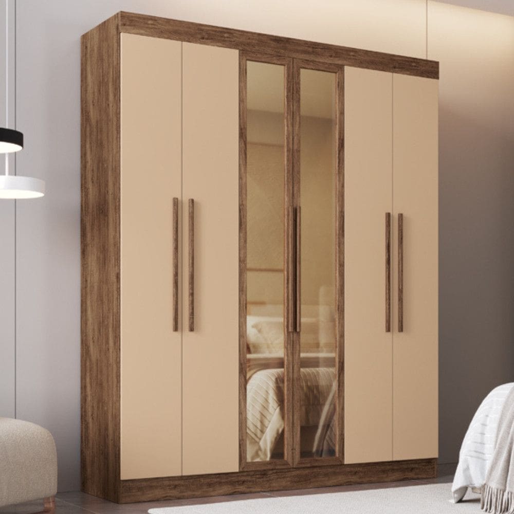 Guarda Roupa Casal com Vidro Reflecta 6 Portas 100 MDF Malibu Doripel