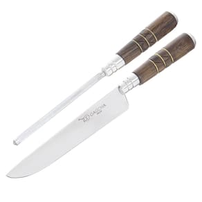 Conjunto Faca em Inox e Chaira com Cabo de Madeira e Bainha Facas Gaúcha 30140