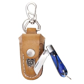 Mini Canivetee em Aço Inox Azul com Bainha em Couro Rodeo West 31119