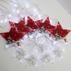 Varal Pisca Leds Decoração Estrelas Noel Natal Branco De 3m