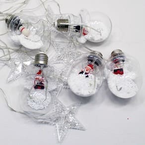 Varal Pisca Decoração Bolas E Estrelas Natal Leds Amarelo 3m