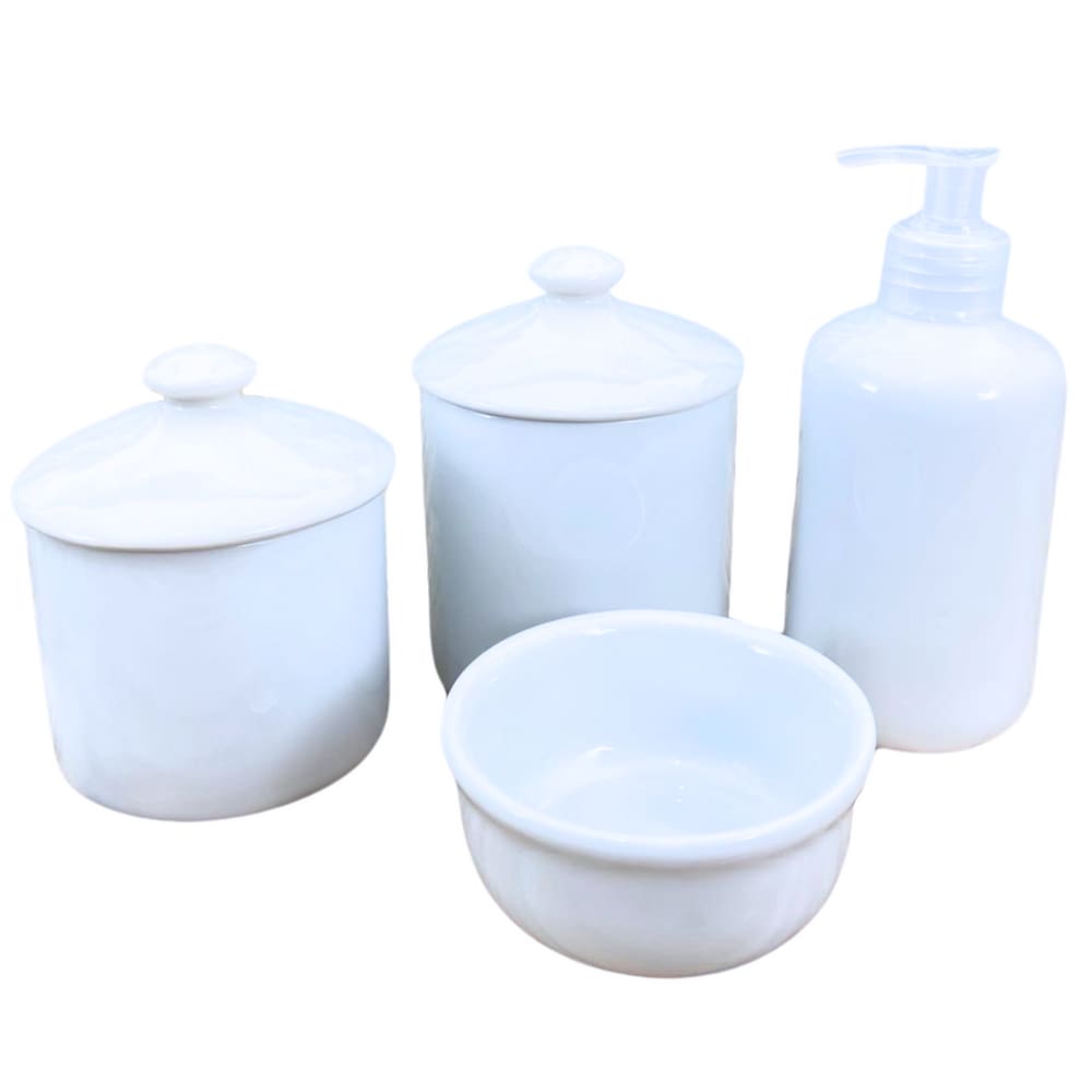 Kit higiene bebê Lavabo 4 pçs Branco Porcelana c/ pegador