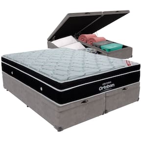 Cama Box Queen Cinza Baú Ortobom Molas Ensacadas EuroPillow