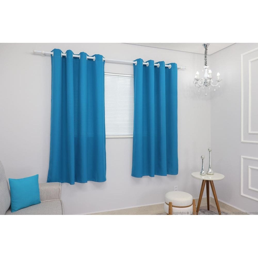 Cortina Lana Turquesa Oxford 300X180 Para Sala/Quarto