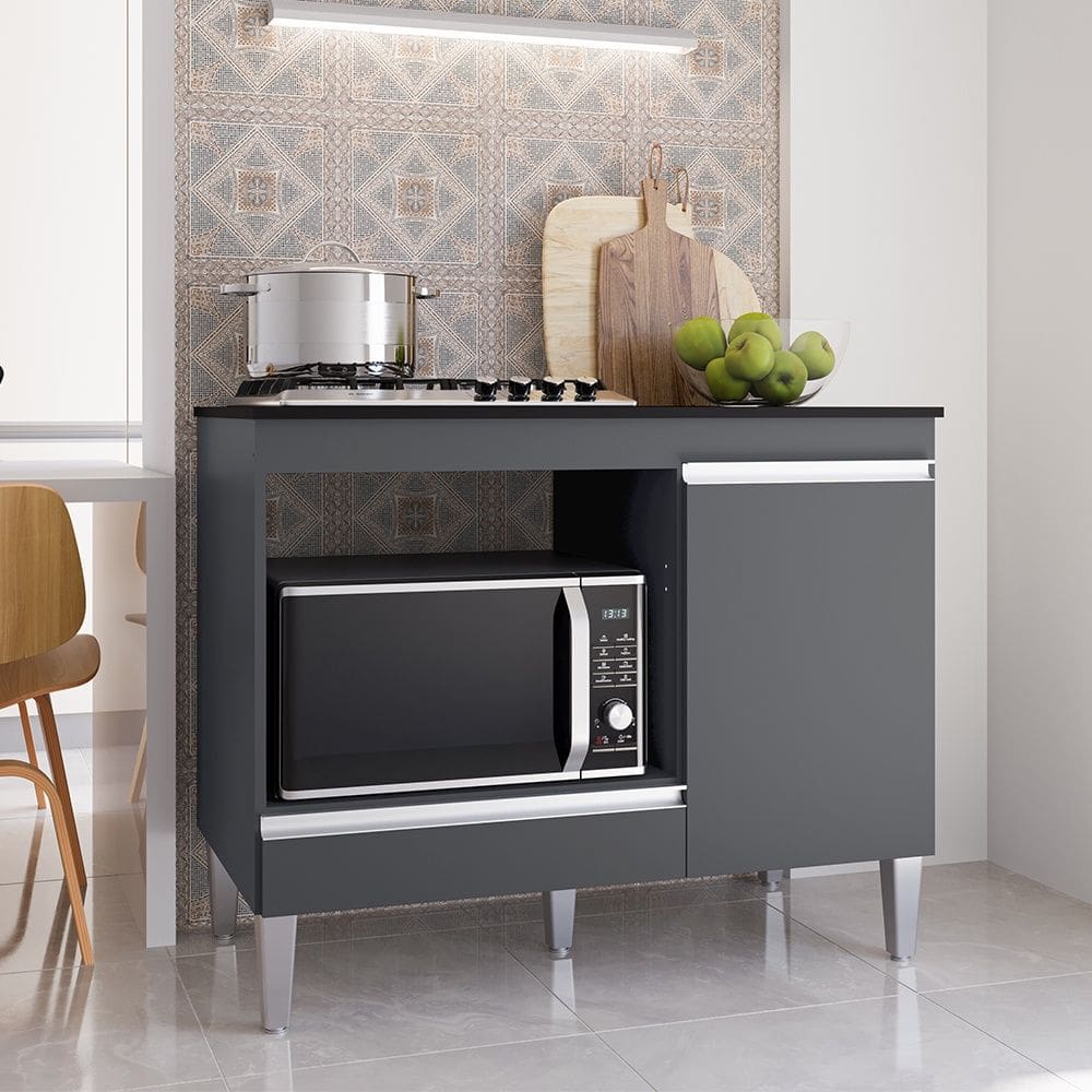 Balcão Cooktop Carla com Tampo Cinza AJL Móveis
