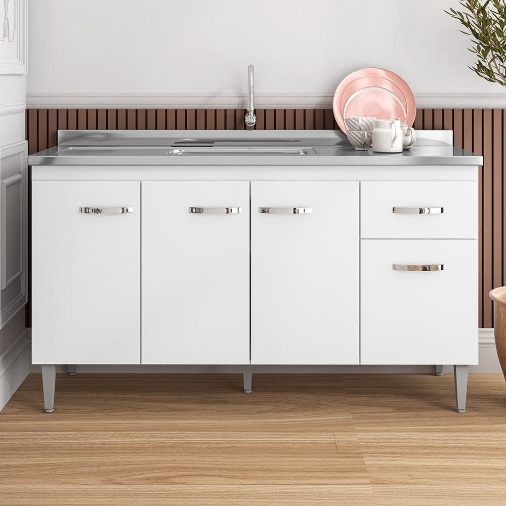 Balcão de Pia Gabriela 150cm Branco AJL Móveis