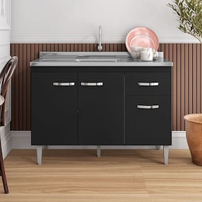 Balcão de Pia Gabriela 120cm Preto AJL Móveis