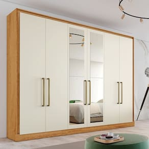 Guarda Roupa Casal com Espelho 6 Portas 6 Gavetas - Argos-Peroba/Off White - Made Marcs