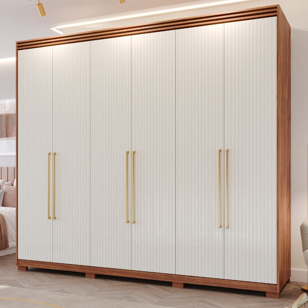 Guarda Roupa Casal com Espelho Interno Pés 6 Portas 100 MDF Aurora Panan
