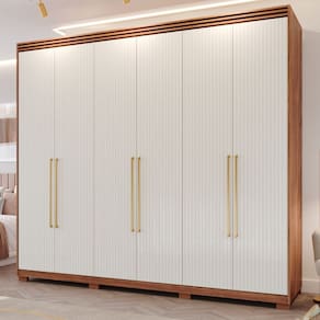 Guarda Roupa Casal com Espelho Interno Pés 6 Portas 100 MDF Aurora Panan