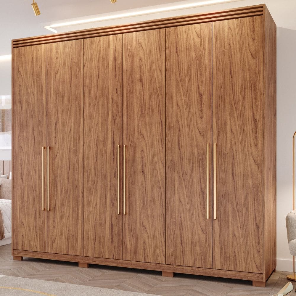 Guarda Roupa Casal com Espelho Interno Pés 6 Portas 100 MDF Aurora Panan