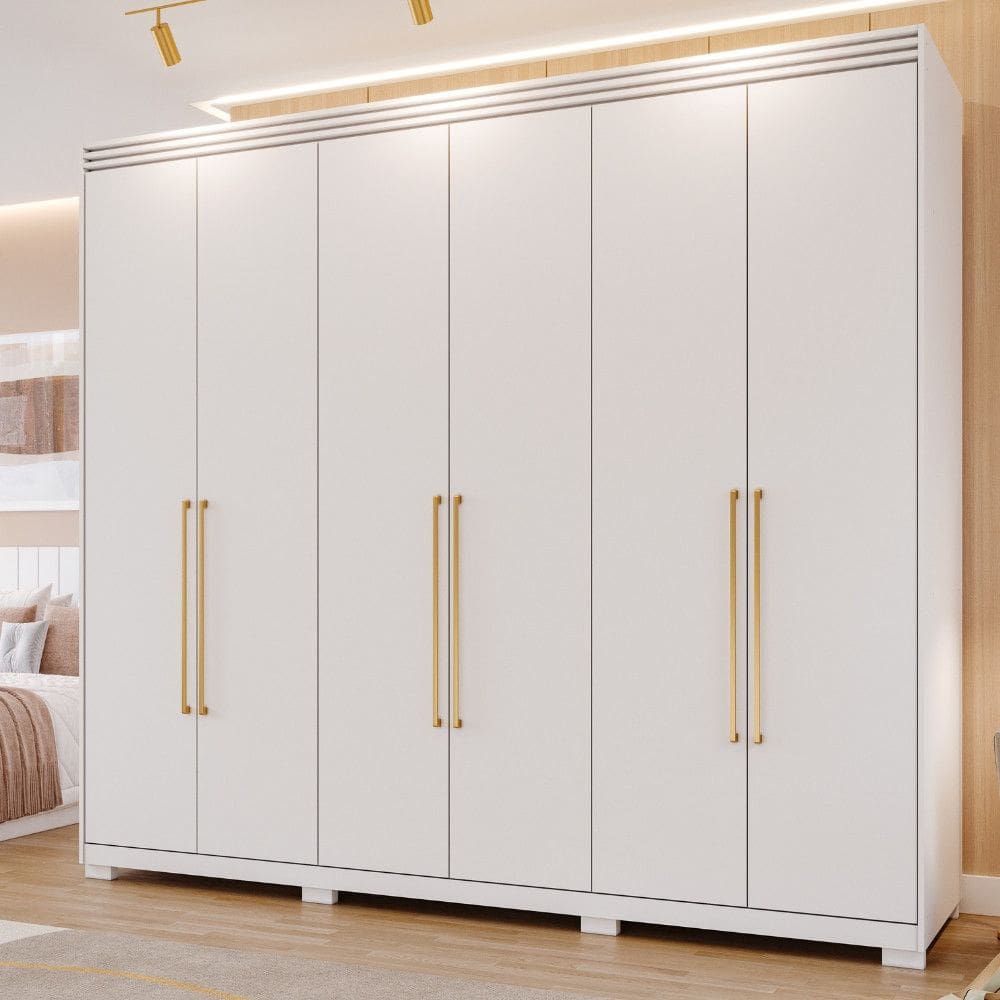 Guarda Roupa Casal com Espelho Interno Pés 6 Portas 100 MDF Aurora Panan