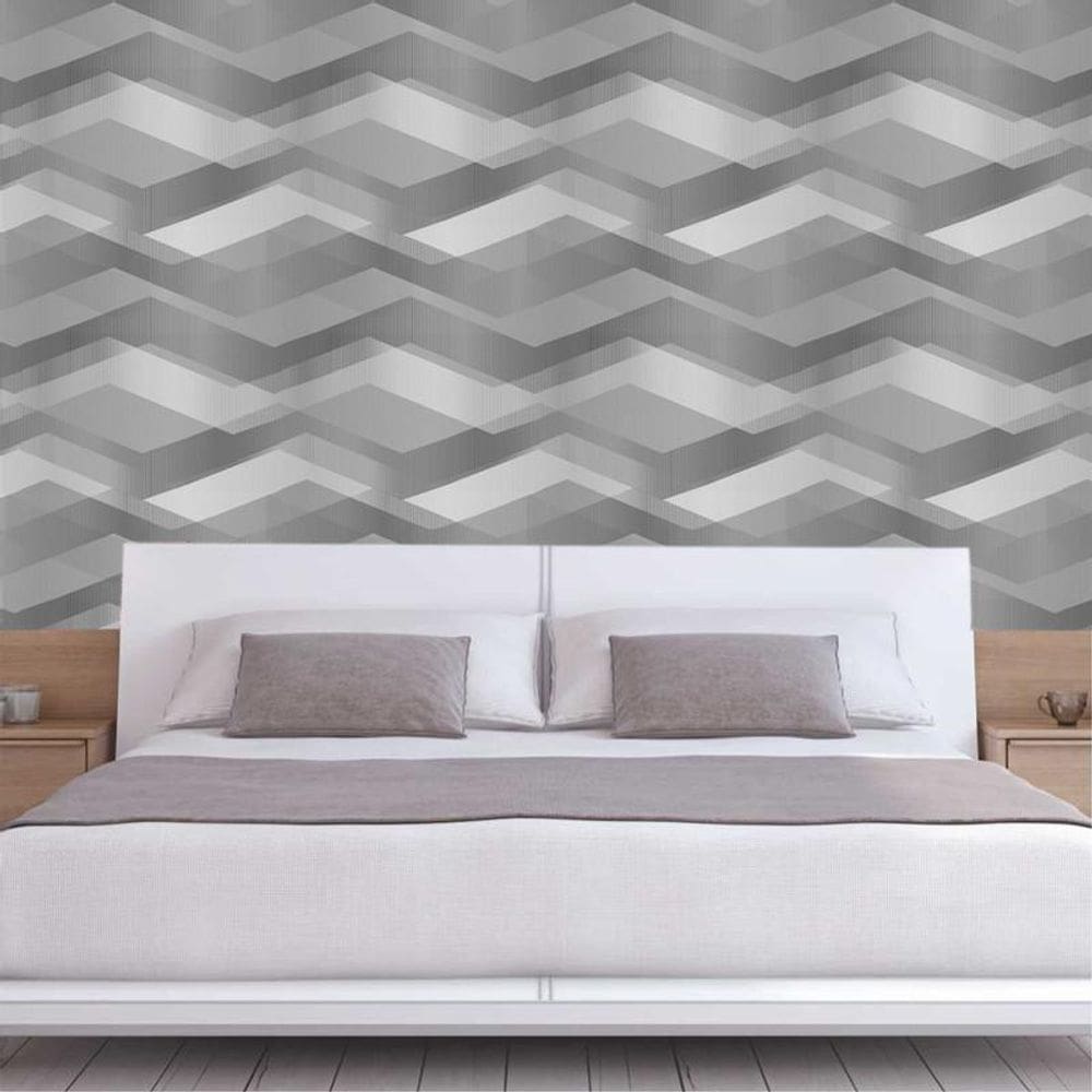 Papel Parede Geométrico Cinza Adesivo Decorativo Sala Quarto