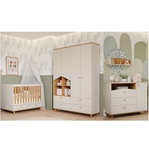 Quarto Bebê Berço,Cômoda e Guarda Roupa Casinha Permobili