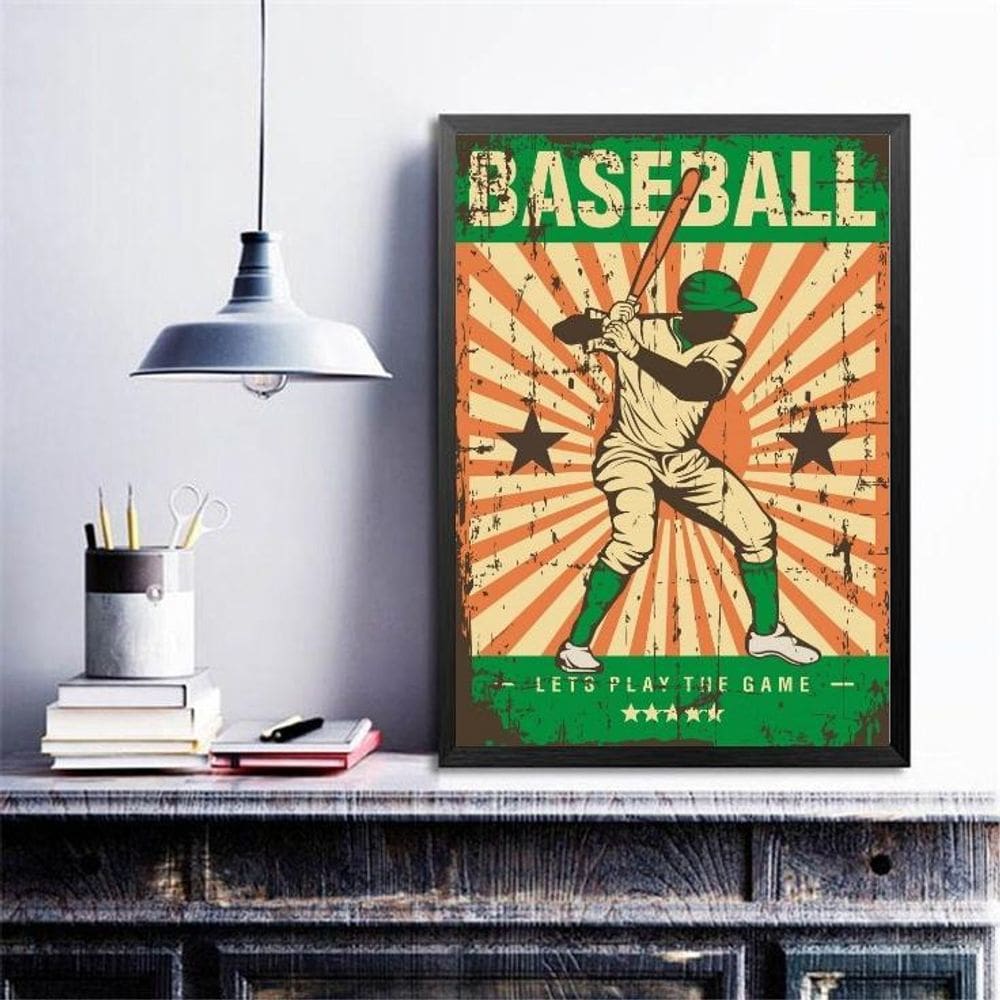 Quadro Decorativo Baseball Retrô 33X24Cm